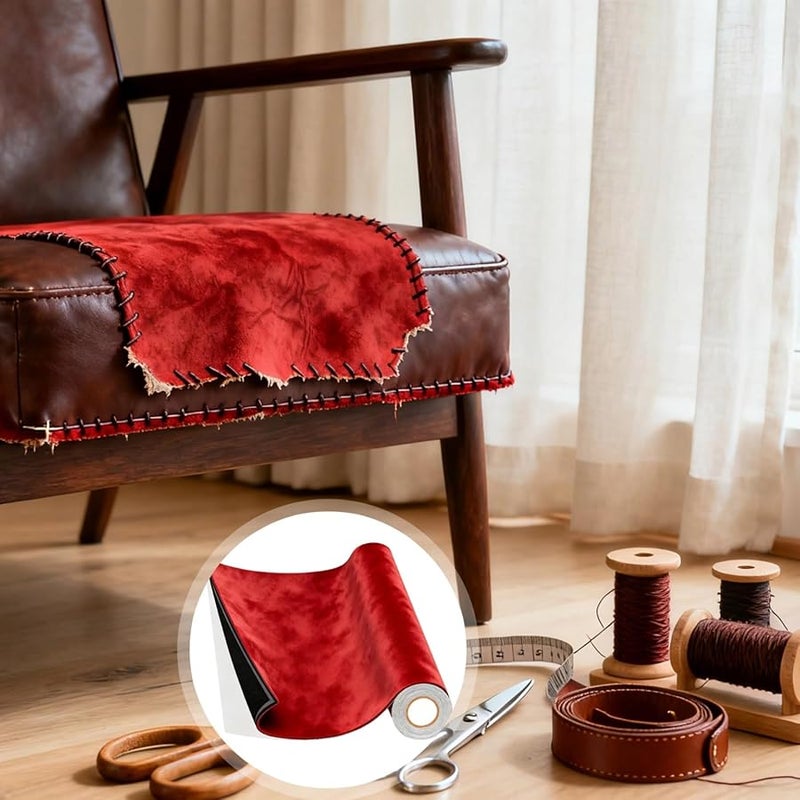 Red Self Adhesive Faux Suede Fabric 16 5x59 Inch For Car Interior Trim And Decor - Image 4